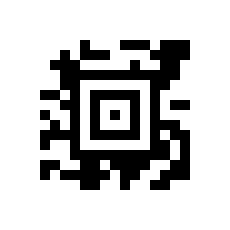 Compact Aztec with one layer and six-bit words. The 15 × 15 symbol is shown with four extra white modules on each side, producing a 230 × 230 pixel GIF. Decoded payload: ABC123.